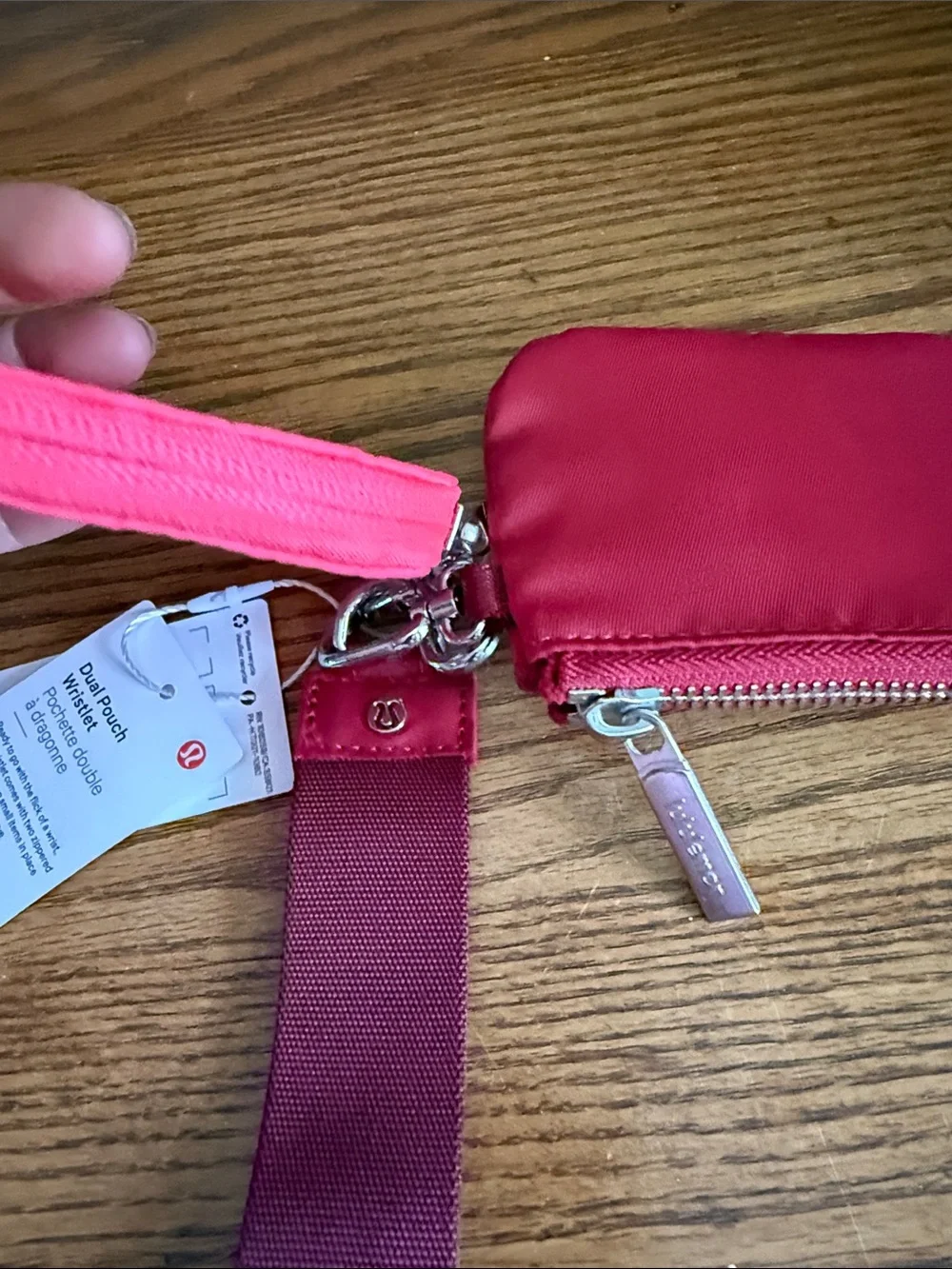 lululemon athletica Pink and Red Dual Coin Pouch Keychain Wristlet